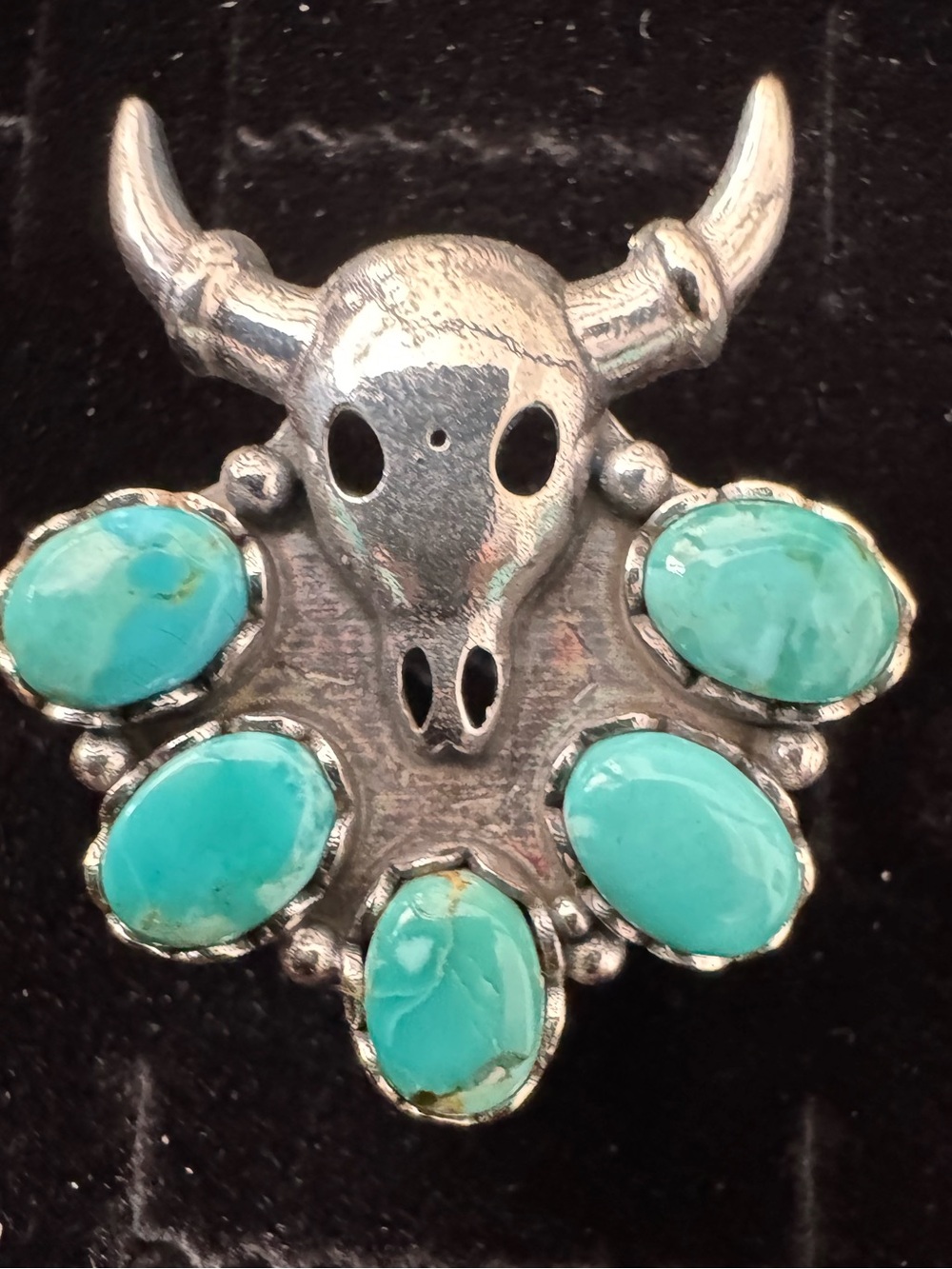 Blue moon Turquoise Buffalo Skull ring in Sterling Silver setting